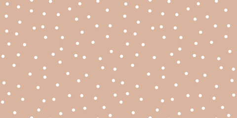Poster - Minimal polka dot seamless pattern in beige colors. Dotted cute background. Random dots. Pattern for nursery design, baby textile, stationery, eco packaging, branding, wallpaper, cover, fabric print