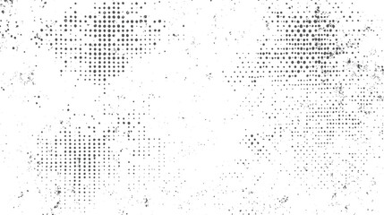 Poster - Dotted halftone black and white vector texture. Abstract overlay design with grunge elements. Bold dot background for retro themed graphics.