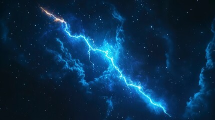 Aufkleber - Glowing blue lightning bolt striking through dark nebula, stars and cosmic dust.