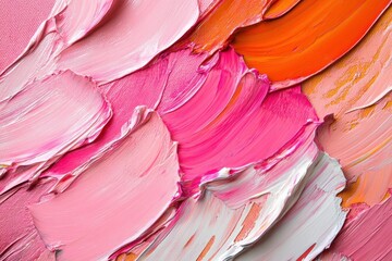 Poster - Pink and orange paint strokes on canvas, thick textured brushstrokes. Use as background or texture, for vibrant arts and crafts projects.