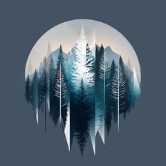 Poster - Mystical forest abstraction: Serene trees within a circular dreamscape design