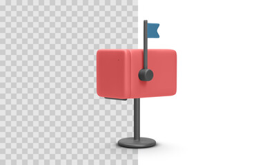 Poster - Red Closed Mailbox with Blue Flag on Pole for Postal or Email Delivery Icon in Isometric Style. Vector Illustration.