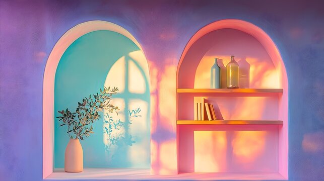 Pastel Geometry and Soft Shadows in an Interior Setting