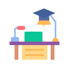 Poster - Flat design education concept with desk and graduation cap