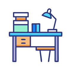 Poster - Stylized illustration of a desk with a lamp and books