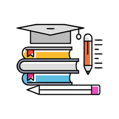 Poster - Stack of books with graduation cap and pencil icon
