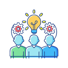 Poster - Team with bright idea lightbulb and gears concept graphic