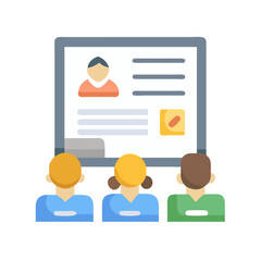 Poster - People attending presentation with person icon on screen