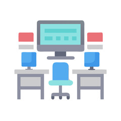 Poster - Modern Office Setup with Computer and Dual Monitors