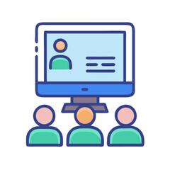 Poster - Online meeting with team members on computer screen vector