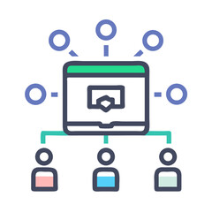 Poster - Network data flow through computer to users vector image