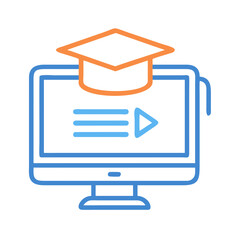 Poster - Online learning icon with graduation cap and computer monitor