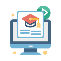 Poster - Online education platform showcasing graduation cap on monitor screen