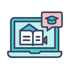 Poster - Online learning icon illustrating educational courses via laptop screen