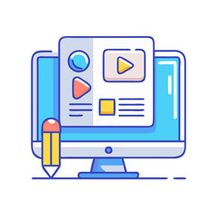 Poster - Desktop computer with website builder illustration against black backdrop