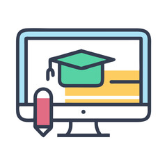Poster - Online education concept with graduation cap, books and pencil