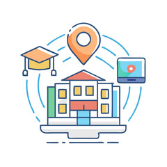 Poster - Online education and university location flat illustration concept