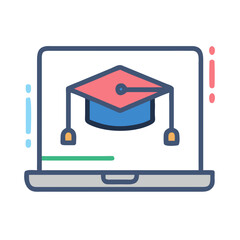 Poster - Online learning concept with graduation cap on laptop screen