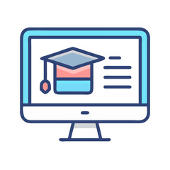 Poster - Online education concept with graduation cap on computer screen