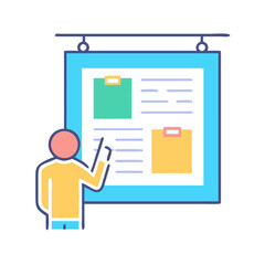 Poster - Flat design presentation with person at billboard pointing finger