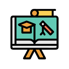 Poster - Open book with graduation cap and telescope illustration