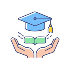 Poster - Graduation cap book and hands icon flat illustration
