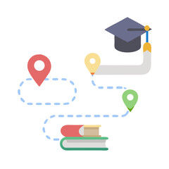 Poster - Education path illustration showing graduation route with a mortarboard