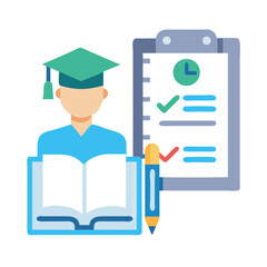 Poster - Student planning with checklist and pencil in flat design