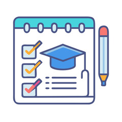 Poster - Graduation plan checklist with mortarboard on schedule notebook