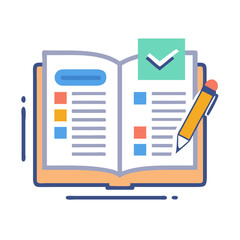 Poster - Open agenda with pen and check mark icon illustration