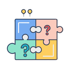 Poster - Colorful Puzzle Pieces with Question Marks and lightbulbs concept