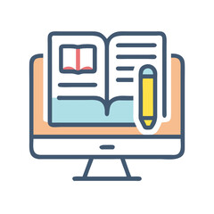 Poster - Online education concept with book and computer screen