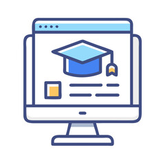 Poster - Online education concept featuring a mortarboard on a computer screen