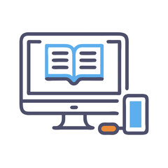 Poster - Online learning concept with computer and open book icon