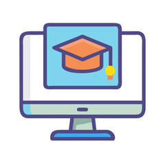 Poster - Online education icon with graduation cap on monitor screen