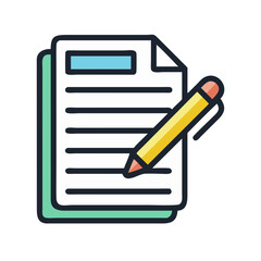Poster - Simple flat illustration of document and pencil writing notes