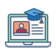 Poster - Online Education Graduation Concept Laptop and Graduation Cap Symbol