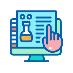 Poster - Online scientific research symbol on a blue computer screen