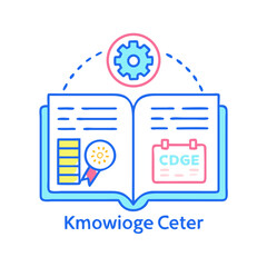 Poster - Knowledge center illustration with book, gear, calendar, and magnifying