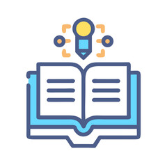 Poster - Stylized open book with lightbulb and connection icon concept