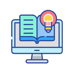 Poster - Online learning concept with book and lightbulb on computer