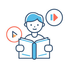 Poster - Person learning through book and online media icon