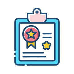 Poster - Blue clipboard with certificate and star for quality control