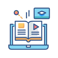 Poster - Online learning concept with book video and graduation cap