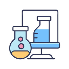 Aufkleber - Online Research: Scientific glassware and computer screen illustration
