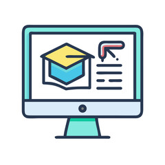 Poster - Online education depicted with graduation cap and monitor display