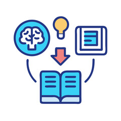 Poster - Knowledge transfer icon featuring brain lightbulb and book graphic