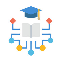 Poster - Online learning connection through academic symbols flat design style