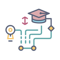 Poster - Abstract illustration connecting idea generation to academic success path