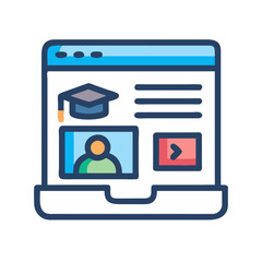 Poster - Online education interface depicting graduation and video call, icon